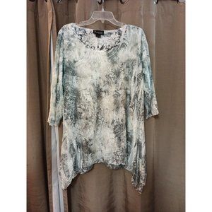 Women's Frazzle High Low Layered Blouse 3/4 Sleeves Rhinestone Detail XL